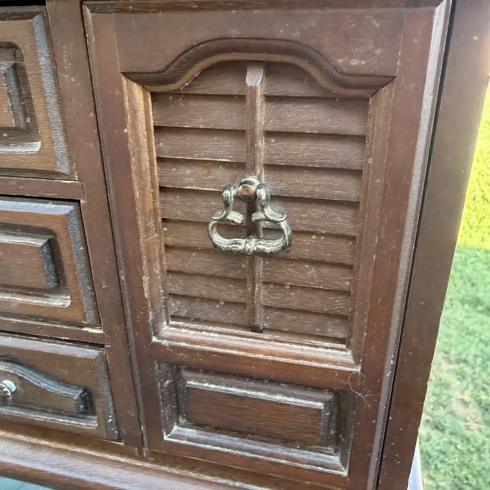 Vintage Wooden Jewelry Armoire Box 3 Drawer Ring Organizer Cabinet Walnut. Japan